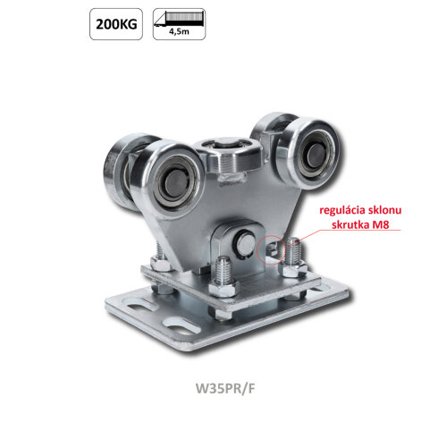 W35PR/F - vozík regulovatelný pro profil 70x70x4 mm, ocelová kolečka, povrch-galvanické zinkování